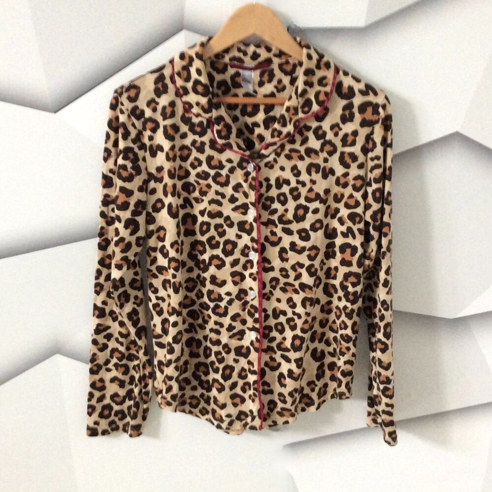 PJ Couture Animal Print Long Sleeve Button-Down Pajama Top